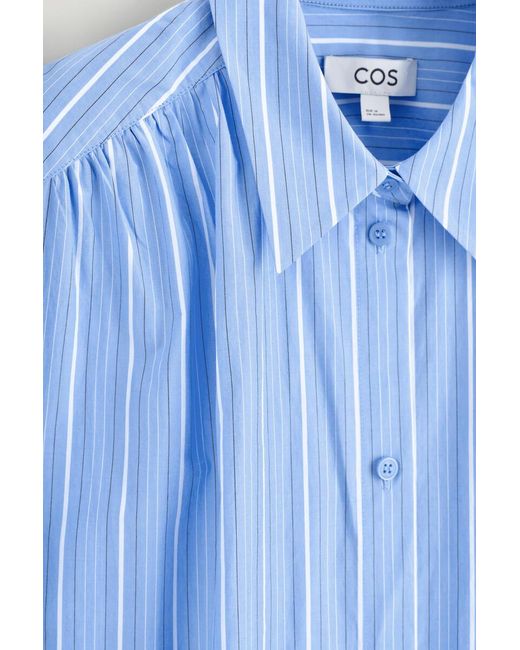 COS Blue Striped Short-Sleeved Cotton Shirt Dress