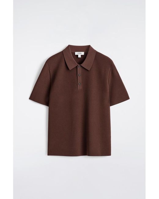 COS Brown Slim Ribbed Bouclé-Knit Polo Shirt for men