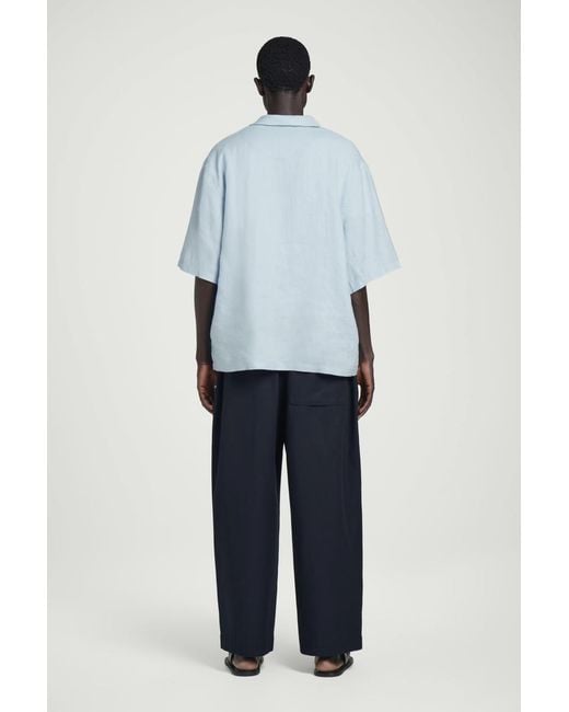 COS Open-collar Linen Shirt In Light Blue for men
