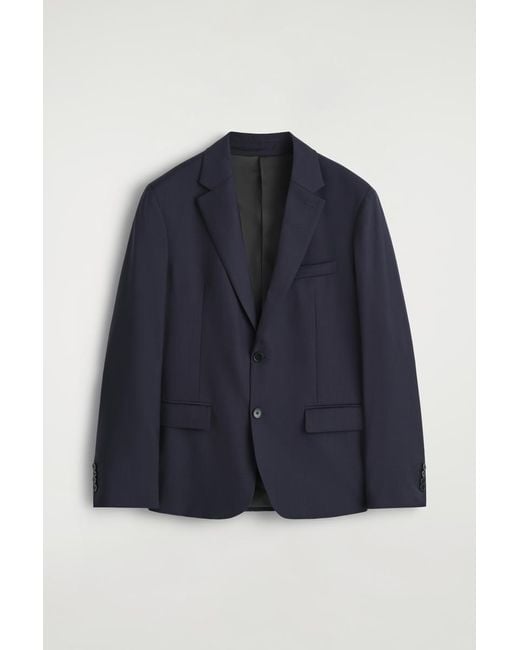 COS Blue Single-Breasted Wool Blazer for men