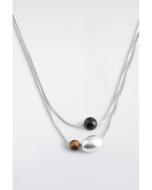 COS Blue Double-Chain Pebble Beaded Necklace for men