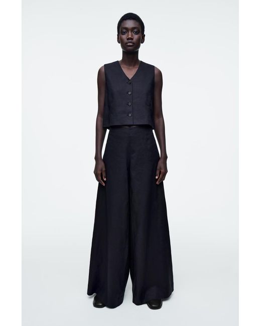 COS Blue Linen Wide-leg Trousers In Navy