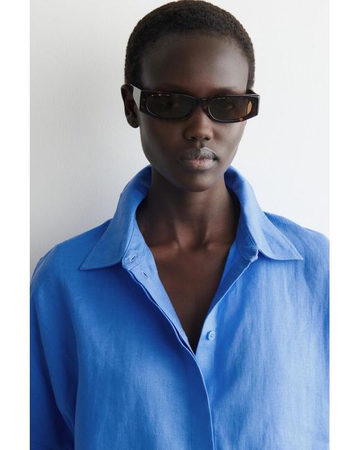 COS Blue Oversized Short-Sleeved Linen Shirt