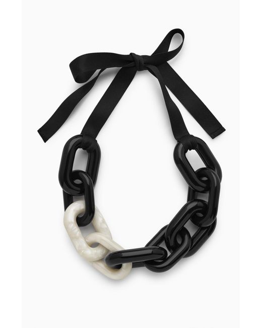 COS Black Oversized-link Satin Ribbon Necklace