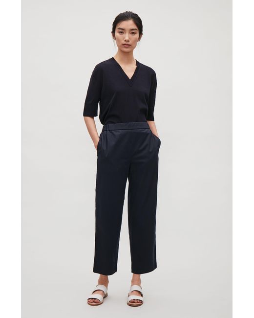 COS Blue Cropped Cotton Poplin Trousers