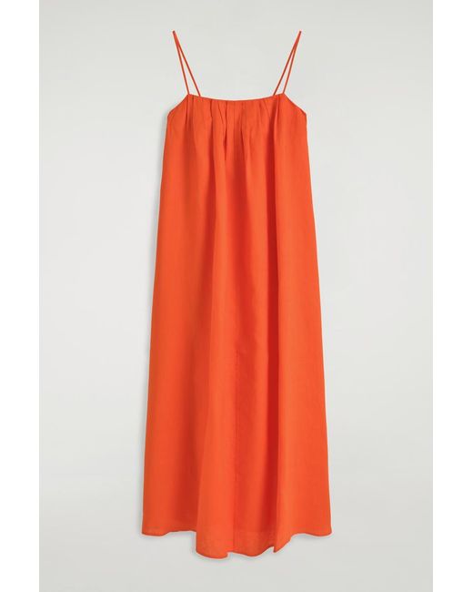 COS Orange Pleated Linen Maxi Dress