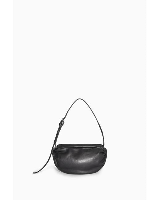 COS Black Gathered Shoulder Bag - Leather