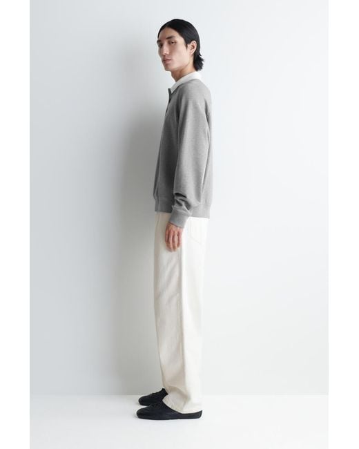 COS Gray Contrast-Collar Jersey Polo Shirt for men