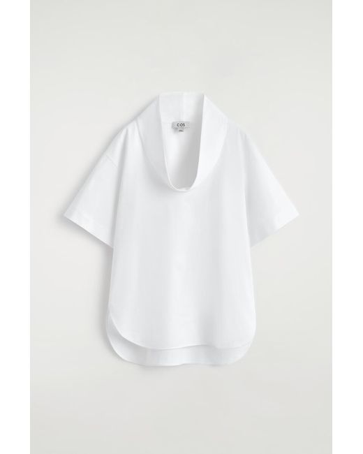 COS White Exaggerated Mock-Neck Top