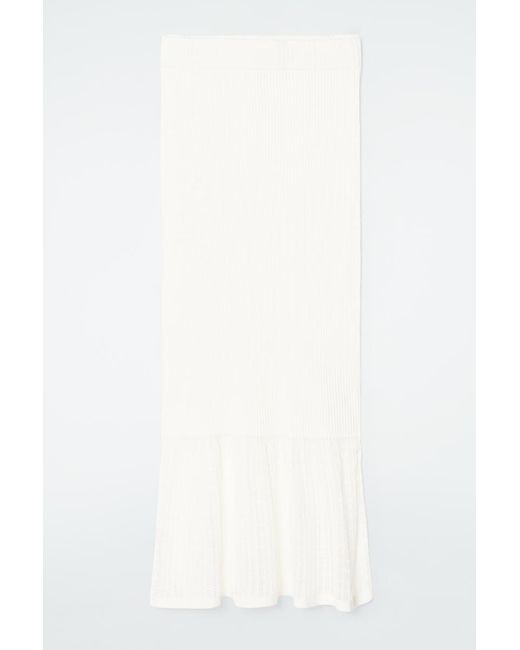 COS White Lace-Stitch Ribbed-Knit Midi Skirt
