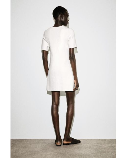 COS White Buttoned Milano-Knit Mini Dress