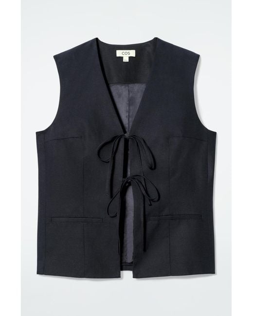 COS Black Linen-Blend Tie-Front Waistcoat