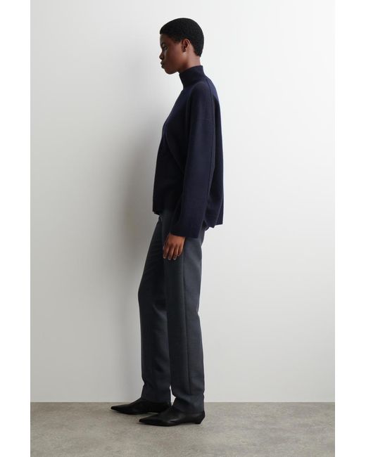 COS Blue Cashmere Mock-Neck Sweater