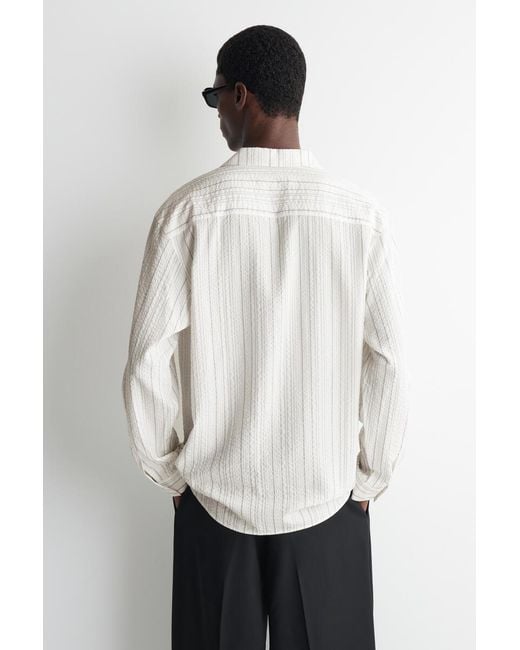 COS White Striped Textured Camp-Collar Shirt for men