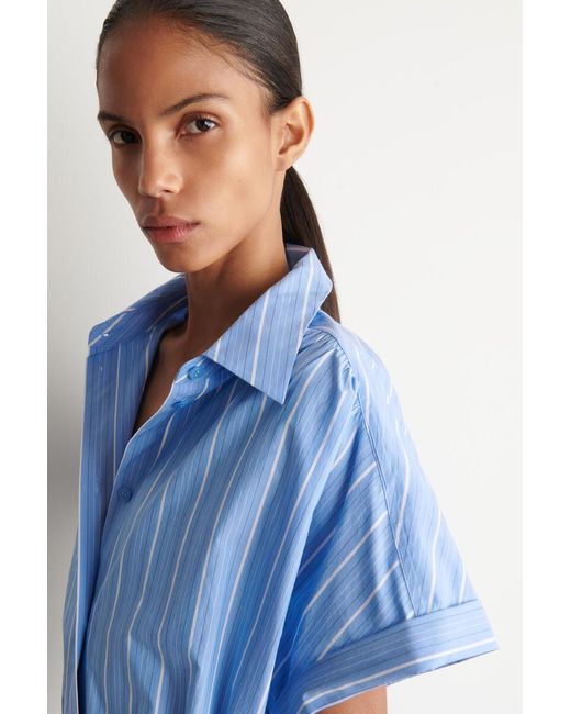 COS Blue Striped Short-Sleeved Cotton Shirt Dress