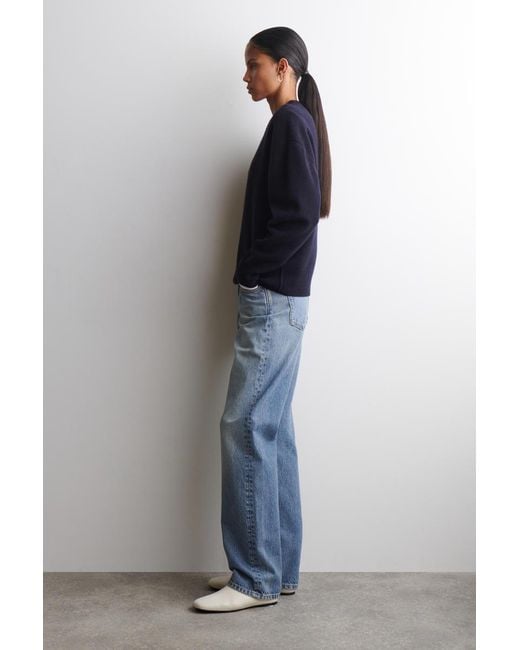 COS Blue Rounded Wool V-Neck Sweater