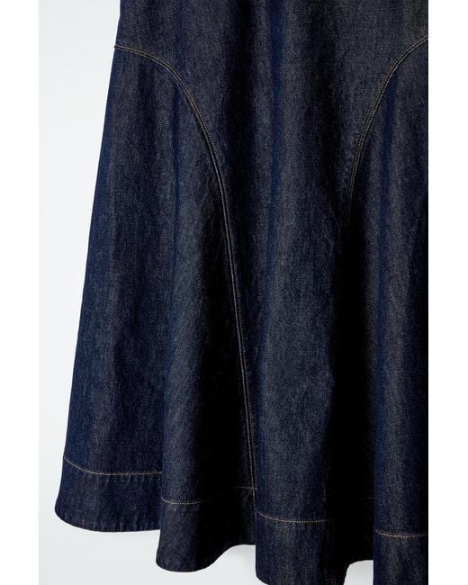 COS Blue Raw Denim A-Line Midi Skirt