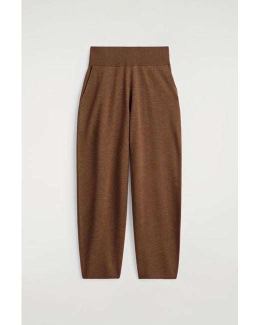 COS Brown Merino Wool Barrel-Leg Pants