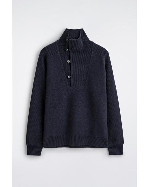 COS Blue Panelled Merino Wool Mock-Neck Sweater for men