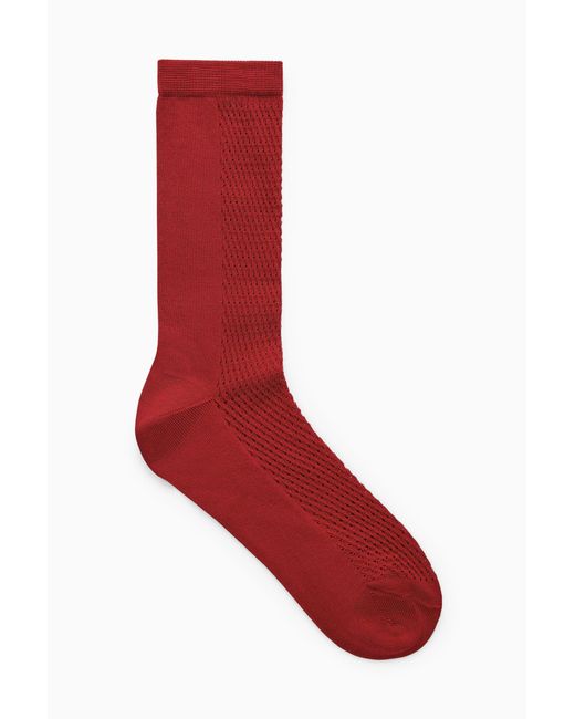 COS Red Pointelle Silk-blend Ankle Socks