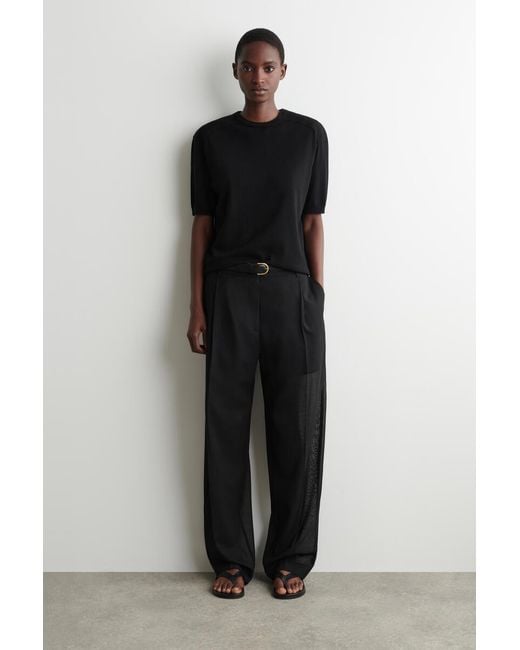 COS Black Sculpted-Shoulder Silk-Cotton T-Shirt