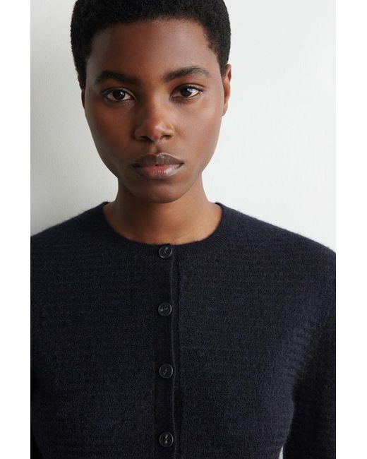 COS Blue Zigzag-Knit Mohair-Blend Cardigan