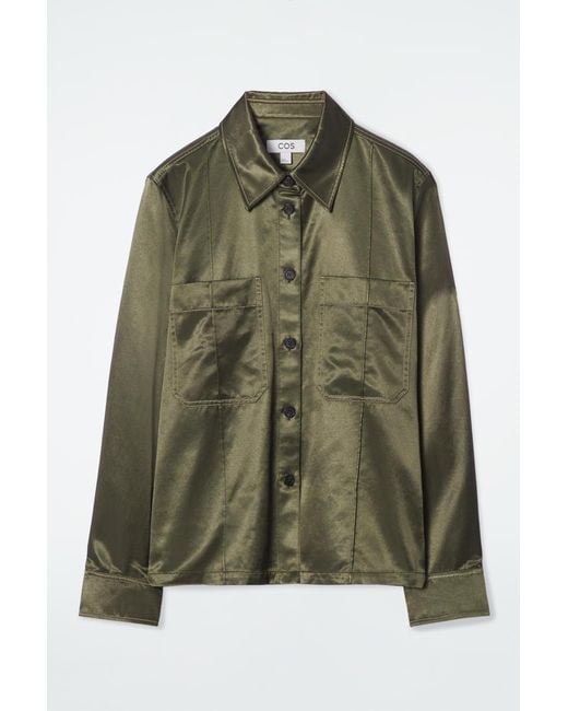 COS Green Regular Pintucked Satin Utility Shirt
