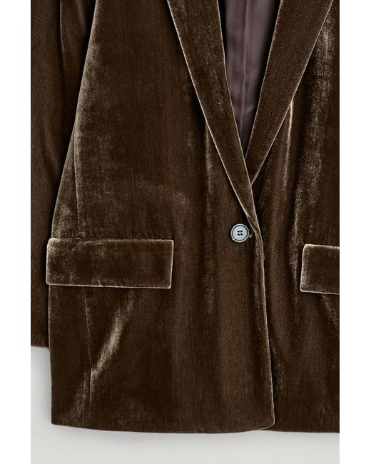 COS Brown Single-Breasted Velvet Blazer
