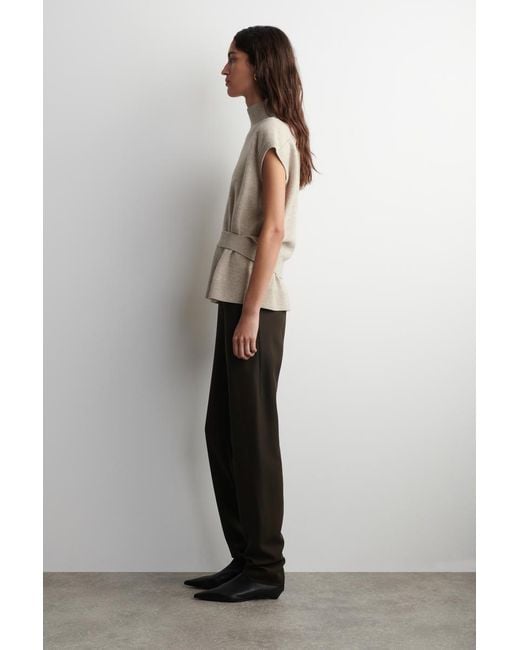 COS Natural Belt-Detail Mock-Neck Wool Vest