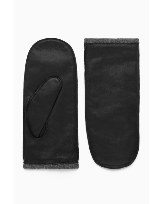 COS Black Cashmere-lined Leather Mittens