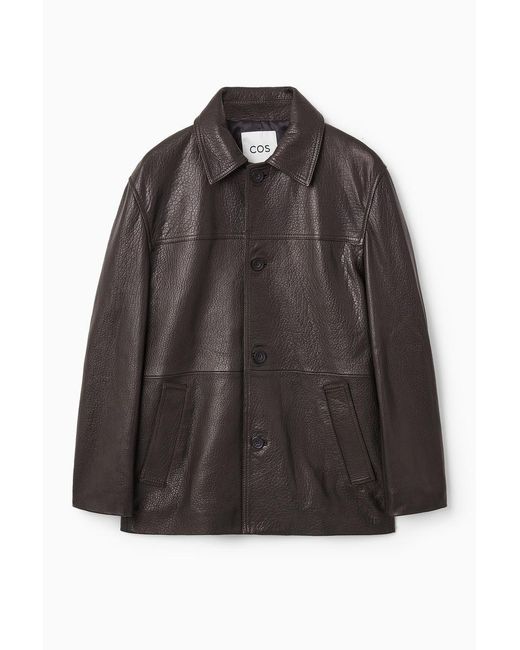 COS Black Collared Grained-leather Jacket for men