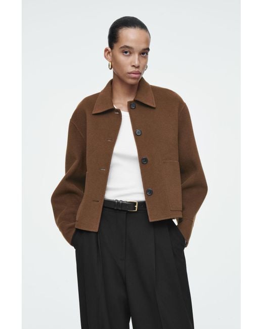 COS Boxy Double-faced Wool Jacket in Brown | Lyst