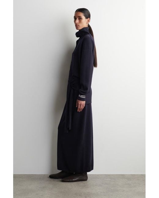 COS Blue Tie-Waist Merino Wool Midi Skirt