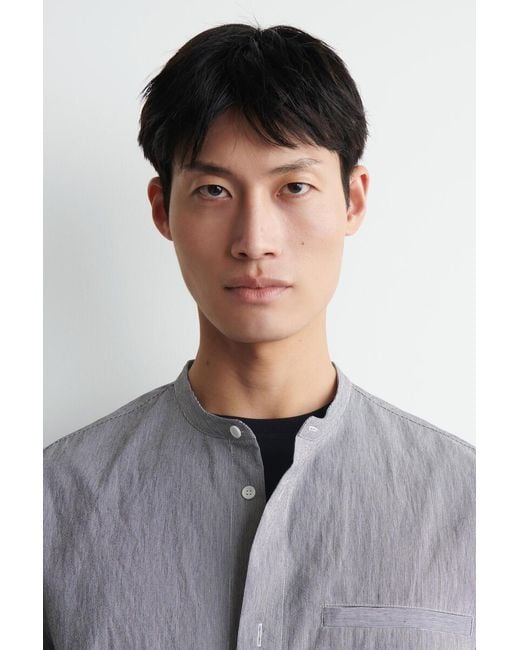 COS Gray Relaxed-Fit Seersucker Grandad-Collar Shirt for men