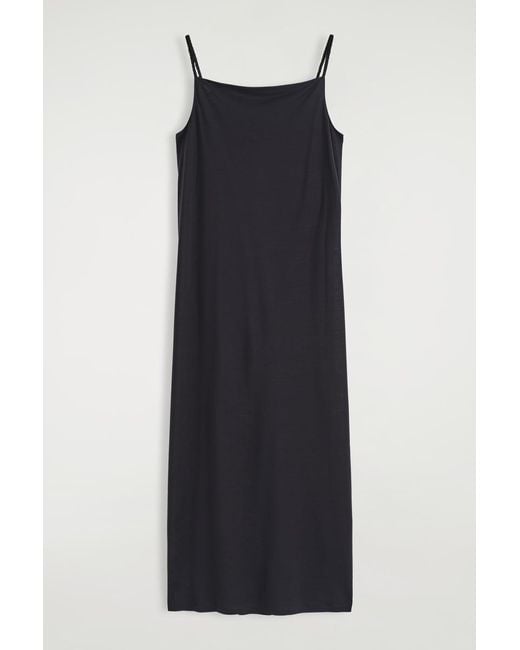cos jersey midi slip dress Square-Neck Strappy in Black Square neck