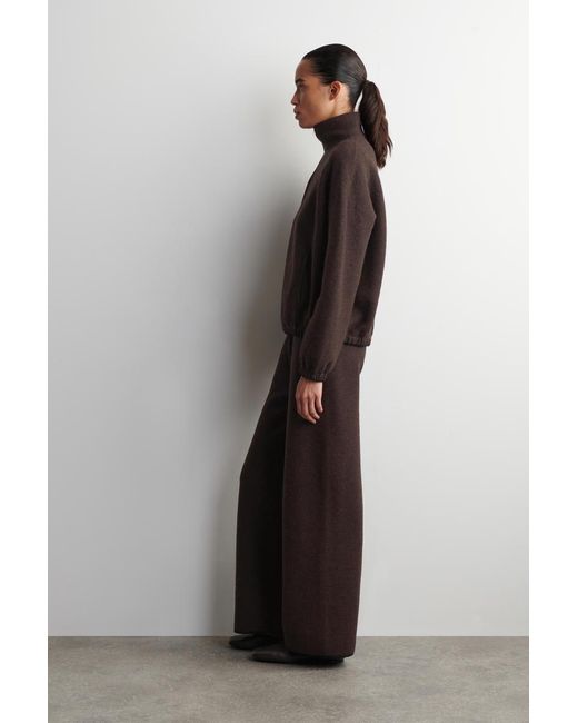 COS Brown Boiled Merino Wool Zip-Up Sweater