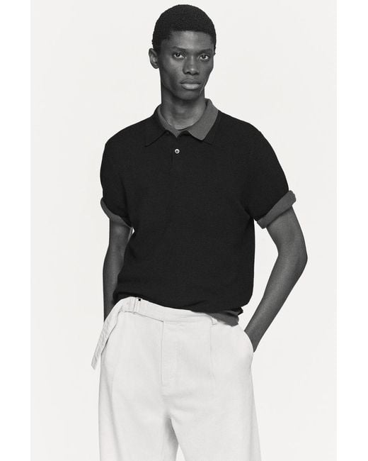 COS Black Waffle-Knit Cotton Polo Shirt for men