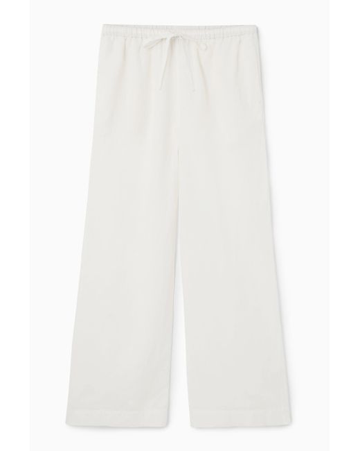 COS White Wide-leg Linen Drawstring Trousers