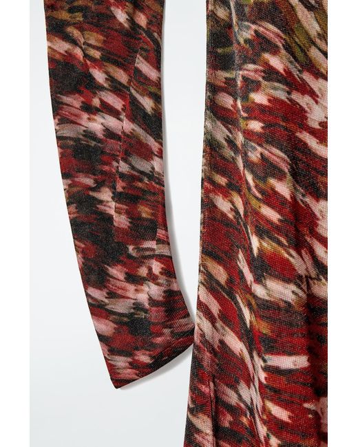 COS Red Printed Semi-sheer Knitted Maxi Dress