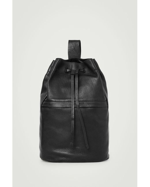 COS Black Drawstring Duffle Bag - Leather for men