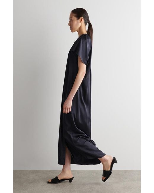 COS Blue Pleated Satin Midi Dress