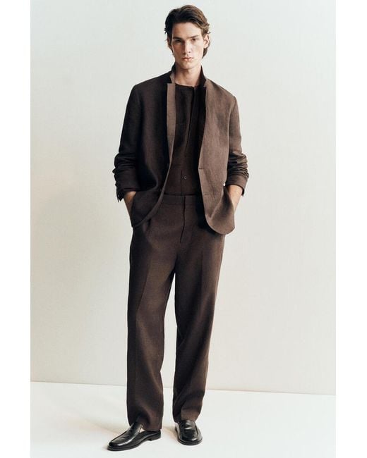 COS Brown Single-Breasted Linen Blazer for men