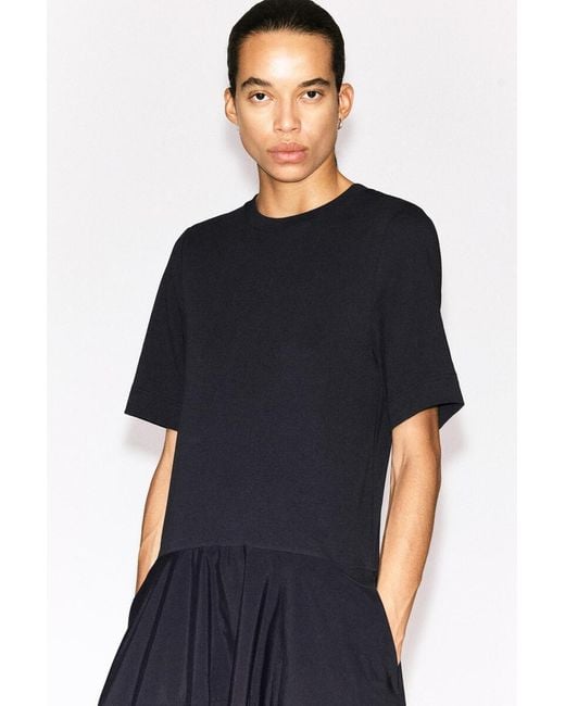 COS Blue Dropped-Waist Contrast-Panel Midi Dress