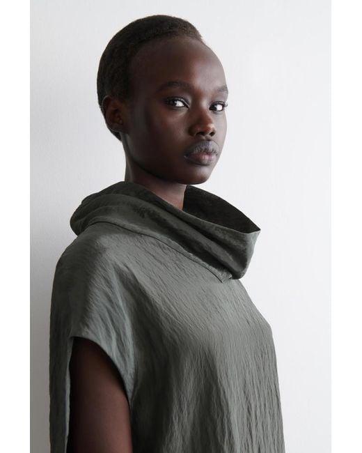COS Gray Crinkled-Satin Top