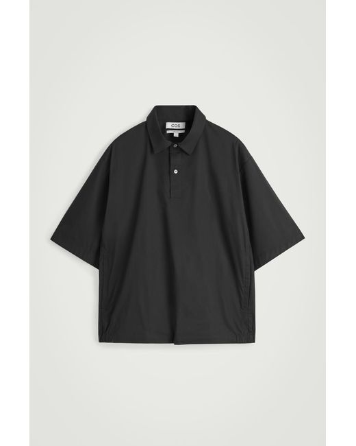COS Black Cotton Popover Short-Sleeved Shirt for men