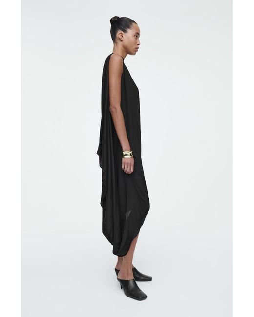 COS Black Draped Bubble Midi Dress