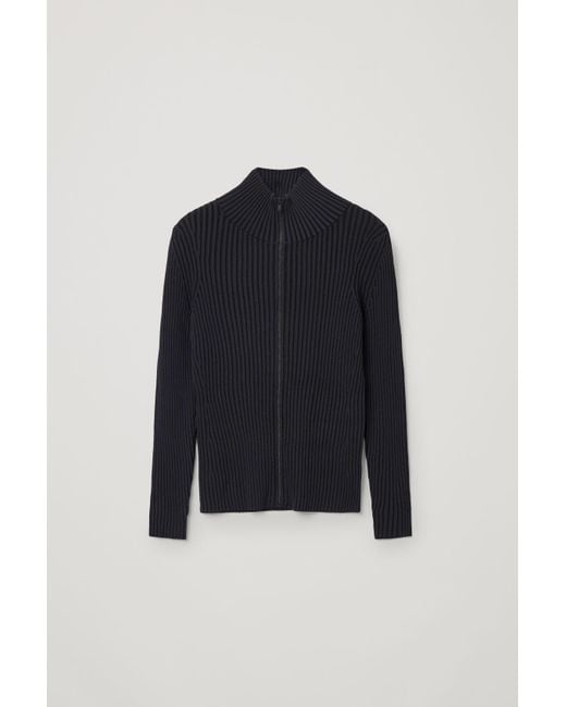 COS Blue Ribbed Knitted Zip-up Jacket
