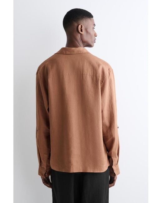 COS Black Linen Popover Shirt for men