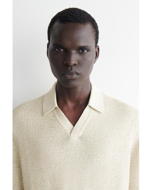 COS White Open-Knit Polo Shirt for men