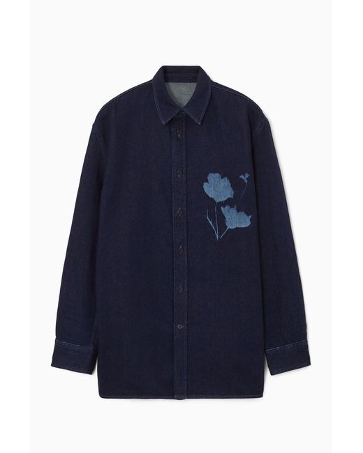 COS Blue Relaxed Laser Floral-print Denim Shirt for men